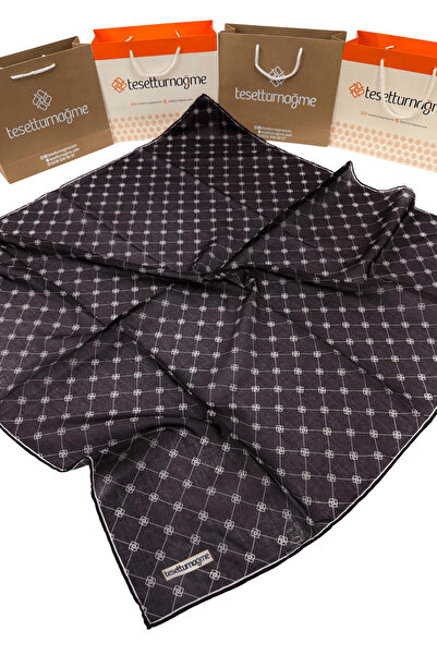Tesettürnağme Eșarfă din bumbac moale TN2001 Monogram Bitter Brown-04
