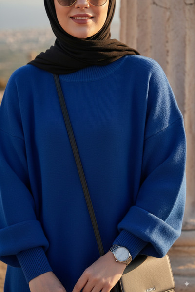 K-ODEA BUTİK Saks Blue Balloon Sleeve Knitwear Sweater Oversized