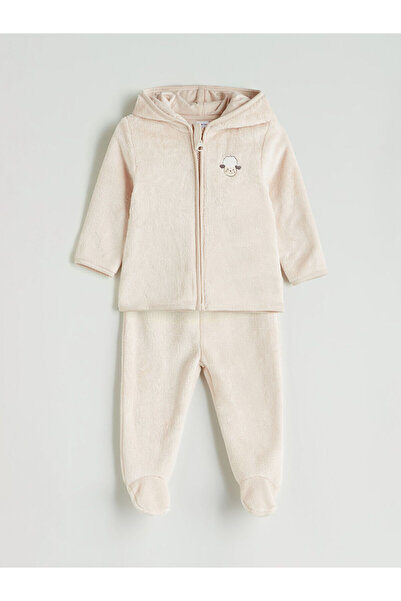 LC Waikiki Kapüşonlü Erkek Bebek Hırka ve Pantolon 2'li