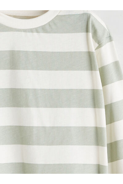 LC Waikiki Ecru Crew Neck Striped Baby Boy T-Shirt