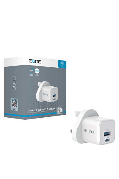 EONE شاحن جداري 20 واط بمنفذين PD وQC سريع وآمن
