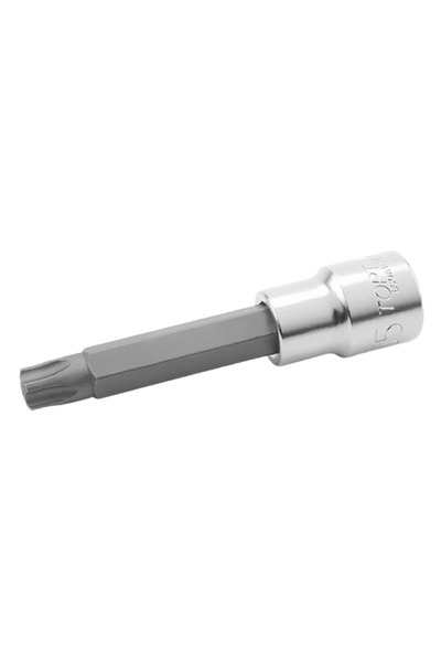 TOPTUL BCOA1627 socket bit, 1/2 inch square drive, T27 torx profile, length 100 mm, chrome steel