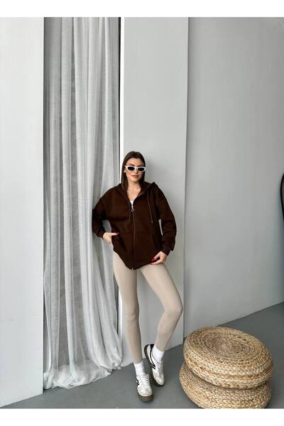 Bella Breeze Hanorac oversize pentru femei cu fermoar și glugă