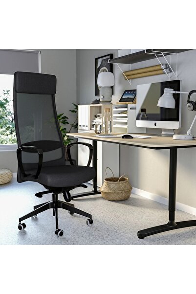 IKEA Çalışma Sandalyesi Koyu Gri | Yükseklik Ayarlı | File Sırtlıklı |Döner O...