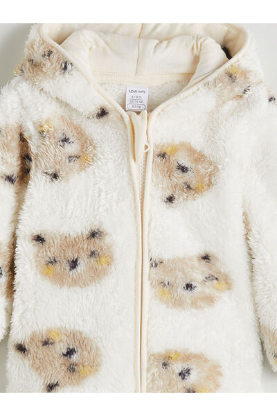 LC Waikiki Ekru Kapüşonlu Pelüş Erkek Bebek Hırka ve Pantolon