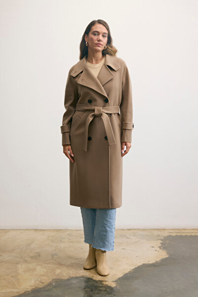 KENT Belted Long Cashmere Trench Coat Dark Mink Coat