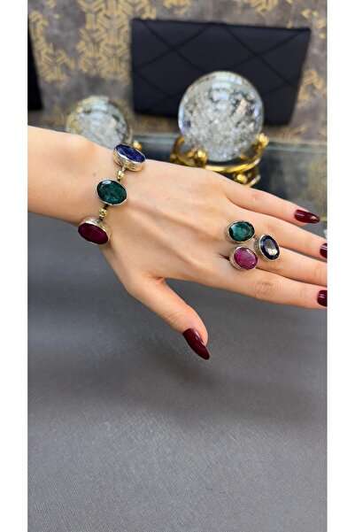 Gümüşhanesi Yakut, safir ve zümrüt taşlarından otantik gümüş set