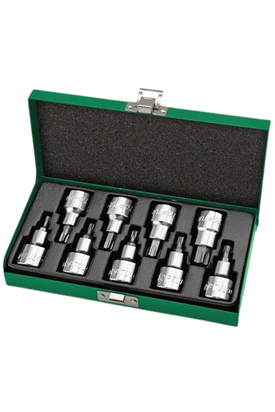 TOPTUL Torx bit set 9 socket GAAD0903, 1/2 inch square drive, length 55 mm, T20-T60 profile,