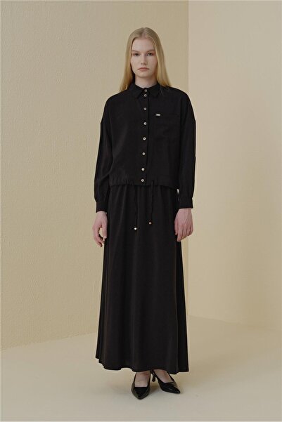 Nihan Crop Etek Bluz Modal Takım Siyah