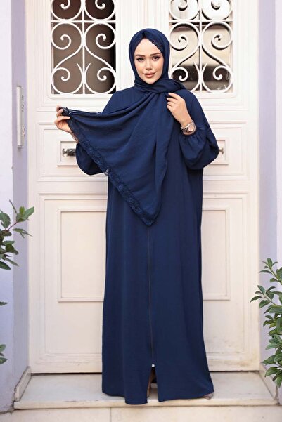 N.S NEVA STYLE Zippered Navy Blue Hijab Prayer Dress 73271L