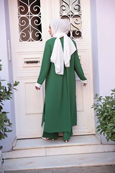 N.S NEVA STYLE Κιμονό Πράσινο Τριπλό Σετ Μαντίλι 76001Y