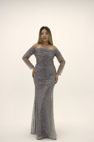 CAREZZA Monella - Carmen Yaka Sparkling Sequin Mermaid Evening Dress