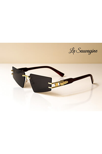 La sauvagine Special Design Square Cornered Black Glass Unisex Sunglasses wit...