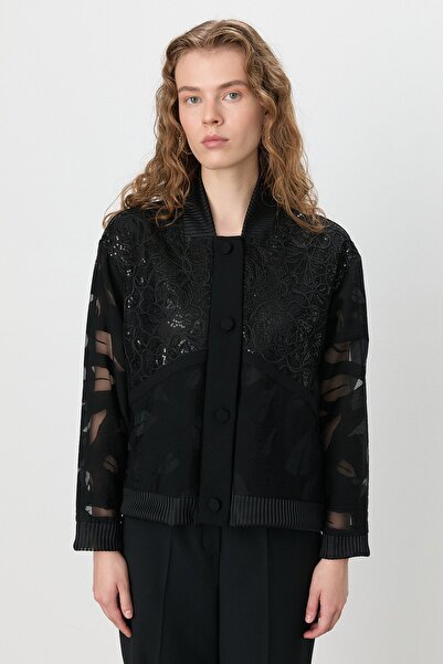 Nihan Pul Payetli Yakma Organze Ceket Siyah