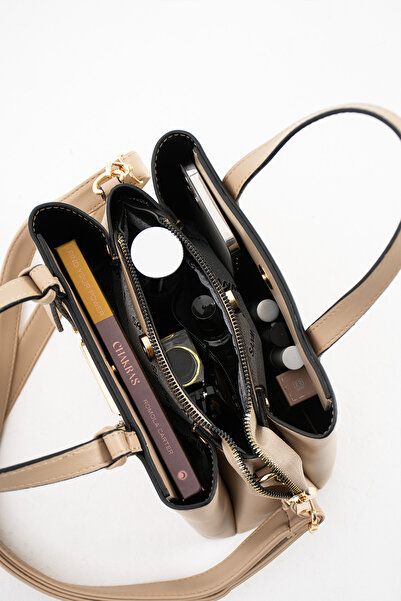 Sanmorris Jasminel Women's 4-Compartment Simple and Stylish Shoulder and Hand Bag with Gold Accessories