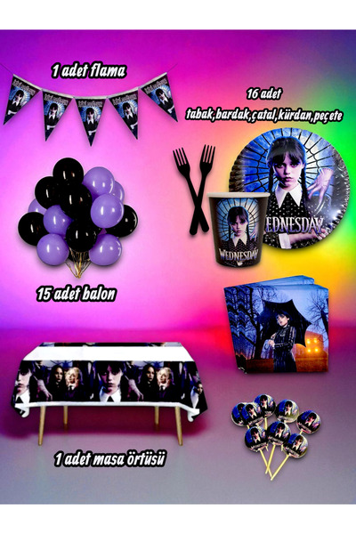 partylady مجموعة صغيرة بتصميم الأربعاء تتسع لـ 16 شخصًا - لحفلات أعياد الميلا...