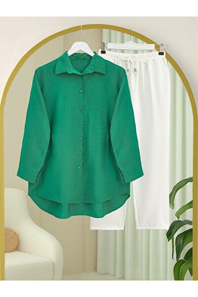 Modamorfo Long Buttoned Back Poplin Shirt - Green