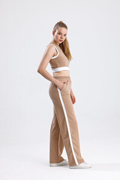 Green Hill Two-Piece Fabric Stripe Detailed Zippered Sleeveless Bottom Top Set