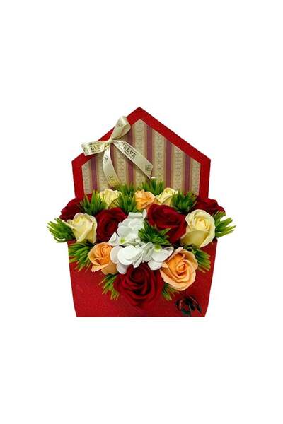 velve Envelo floral arrangement, soap roses and hydrangeas, in a red envelope...