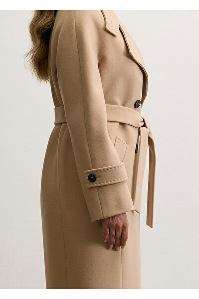 KENT Belted Long Cashmere Trench Open Camel Coat