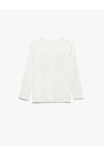 Koton Sequin Sequined Long Sleeve Crew Neck Cotton T-Shirt