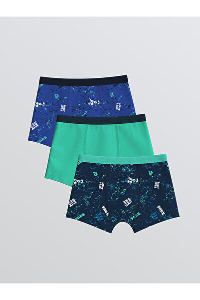 LC Waikiki Navy Blue Printed Boys' Boxers 3 Pieces