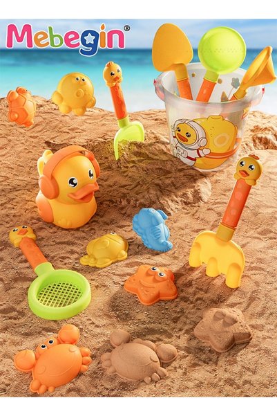 MEBEGIN 14 Pieces Cute Duck Beach Toys Sand Bucket and Shovels Sand Molds Kid...