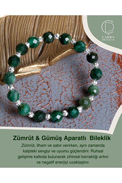 ÇAKRA DOĞAL TAŞ Zümrüt & Gümüş Aparatlı Bileklik