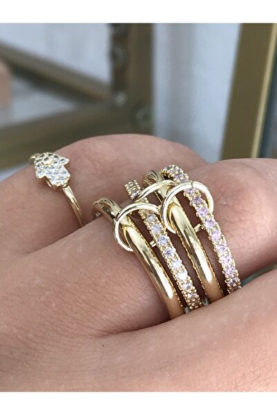 the ASEL İNCİ خاتم موديل دائري بتفاصيل حجرية متعددة باللون الوردي