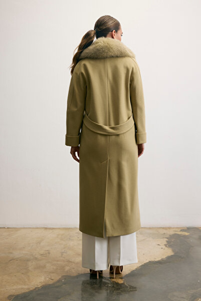 KENT Classic Long Oil Green Coat with Fur Collar
