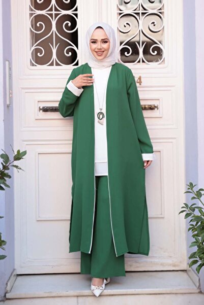 N.S NEVA STYLE Κιμονό Πράσινο Τριπλό Σετ Μαντίλι 76001Y