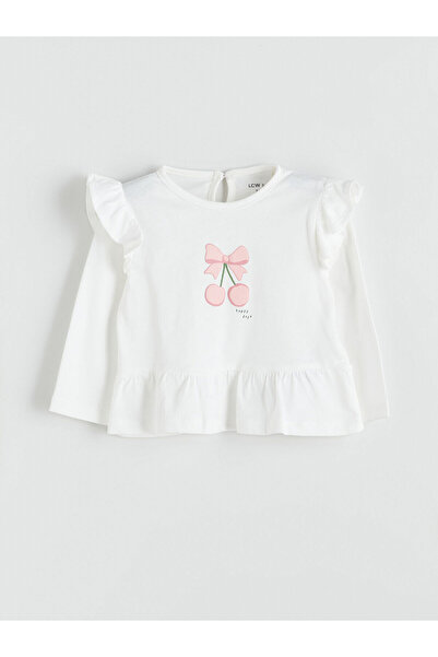 LC Waikiki Ecru Crew Neck Printed Baby Girl Blouse and Leggings 2-Piece Set