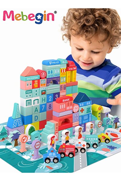 MEBEGIN Wooden Building Blocks Toys Set , 108pcs Macaron Color City Construction Stacking Toys Preschool Edu