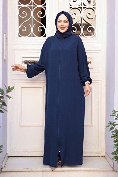 N.S NEVA STYLE Zippered Navy Blue Hijab Prayer Dress 73271L