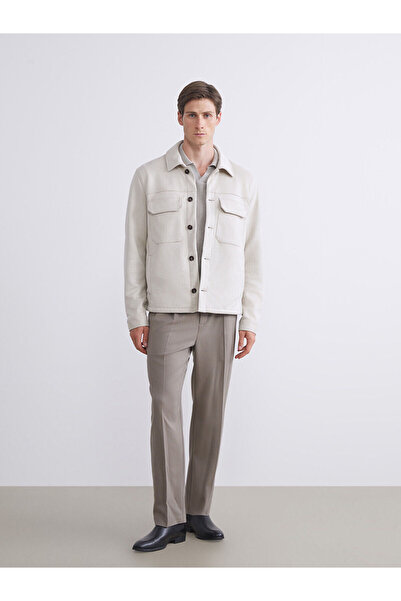 LC Waikiki Ecru Standard Shape Shirt Collar Suede Men's Coat