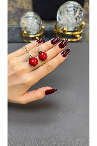 Gümüşhanesi Mercan taşından otantik gümüş küpe