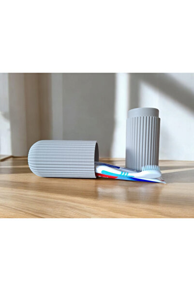 Vescarri حاوية سفر لفرشاة الأسنان ومعجون الأسنان بتصميم مخطط