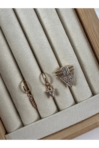 ringbox طقم أقراط سيريناي ذهبي مكون من 3 قطع