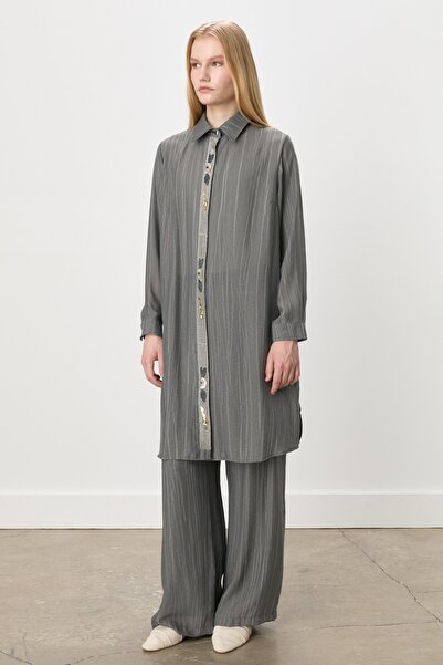 Nihan Rahat Kalıp Pantolon Tunik Poly. Viskon Takım Gri