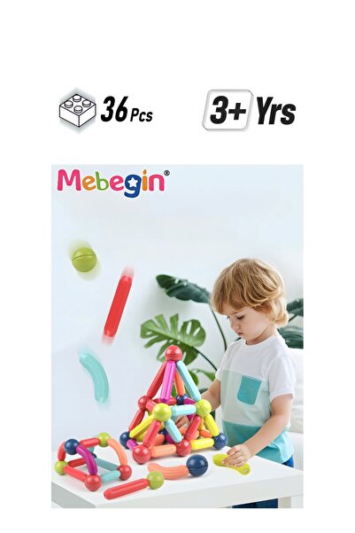 MEBEGIN مجموعة من 36 قطعة من الكرات والقضبان المغناطيسية، ألعاب أعواد مغناطيس...