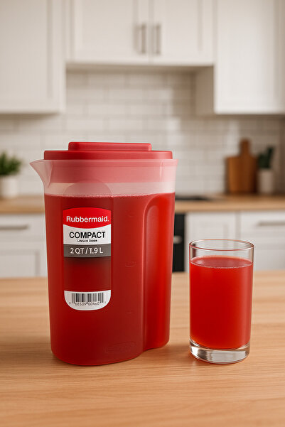 RUBBERMAID Compact Sürahi 1.9 L – Kırmızı Kapaklı, BPA’sız
