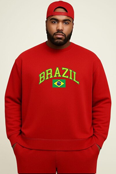 E-ROMA Hanorac unisex de mărime mare, cu 3 fire, din bumbac pieptănat, cu imp...