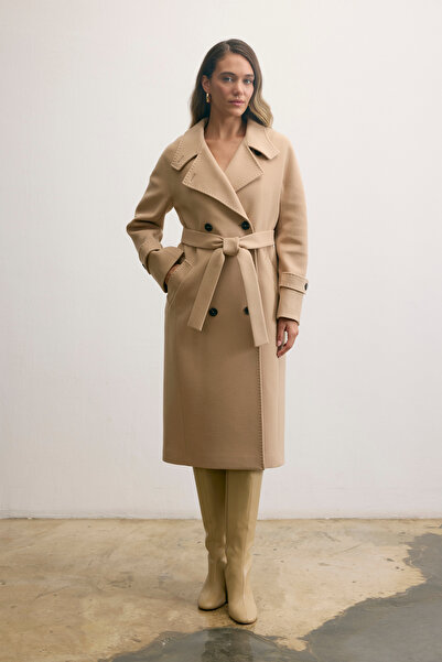 KENT Belted Long Cashmere Trench Open Camel Coat