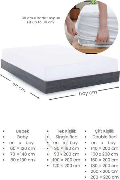 VESSİNOHOME Alez Fitted Beyaz Pamuklu Su Sıvı Geçirmez Yatak Koruyucu Tek Çift Kişilik Terletmeyen Yatak Alezi