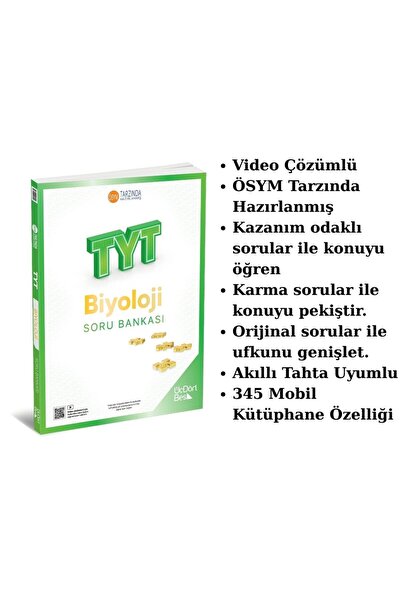Üç Dört Beş Yayıncılık 345 Yayınları TYT Biyoloji Soru Bankası - Yeni Baskı Güncel Müfredat