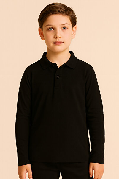 BEREKET BABY Children's White and Black Long Sleeve Polo Neck T-Shirt 6-14 Years Old