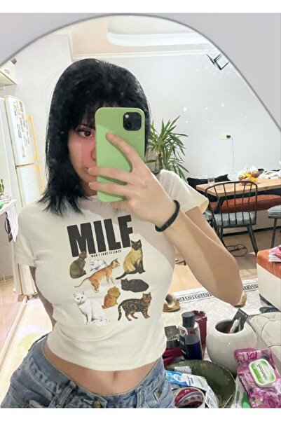 MAYDAY CULTURE Top crop Y2K Pinterest Baby Tee, elastic, din Lycra, cu imprim...