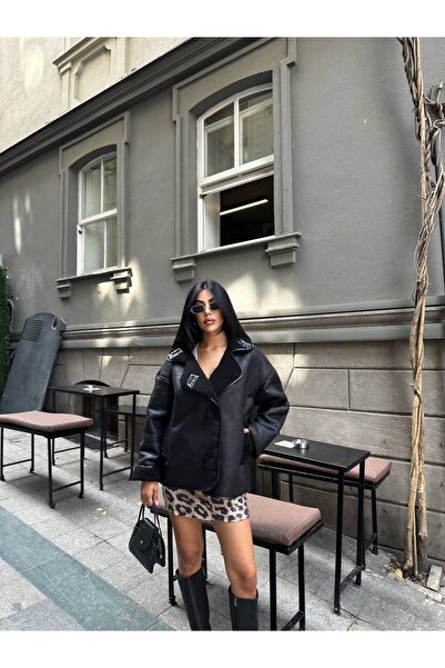 BBbutik Oversize İçi Kürklü Siyah Zr Nubuk Mont