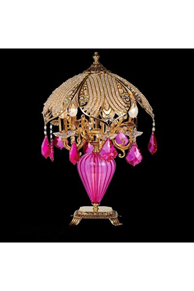 MOD10 Pembe Kristalli Masa Lambası | Pirinç Döküm Eskitme Kristal Abajur (E14...