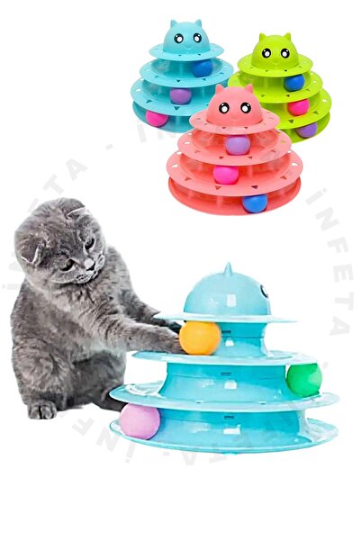 İnfeta Kedi Başlıklı 3 Katlı Toplu Kedi Oyuncağı 3 Toplu Eğlenceli Oyuncak